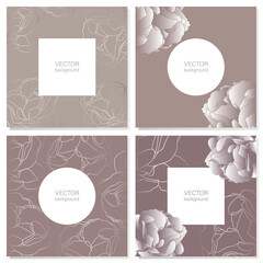 Four delicate square backgrounds in pastel colours with floral pattern. Botany in the design of cards, invitations, covers, packages.