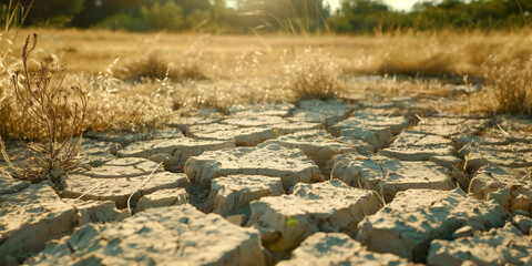 photo of a dried-out field, emphasizing the theme of climate change.