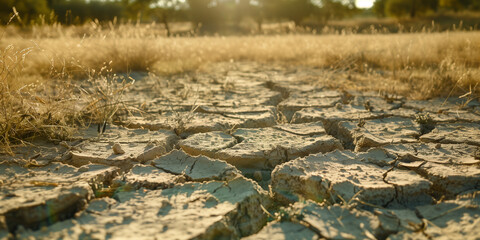 Naklejka premium photo of a dried-out field, emphasizing the theme of climate change.