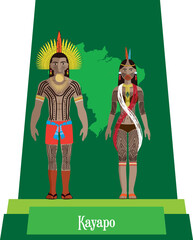 Illustration vector isolated of Brazilian native people, Kayapo, typical costume.