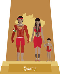 Illustration vector isolated of Brazilian native people, Xavante, typical costume 