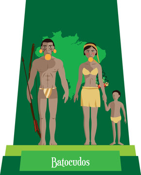 Illustration vector isolated of Brazilian native people, Botocudos , Batocudos, typical costume.