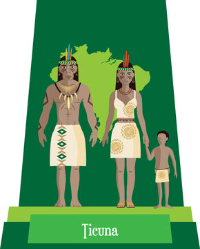 Illustration vector isolated of Brazilian native people, Ticuna, typical costume