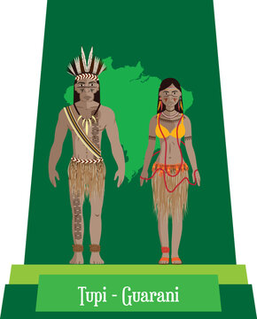 Illustration vector isolated of Brazilian native people, Guarani, Tupi, typical costume.