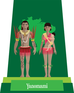 Illustration vector isolated of Brazilian native people, Yanomami, typical costume.