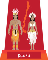 Illustration vector isolated of Chilean native people, Rapa Nui, typical costume 