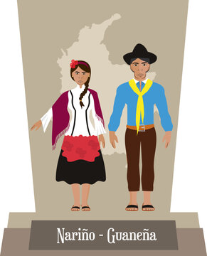 Illustration vector isolated of Colombian traditional costumes, colombian dances, Nari&ntilde;o, Guane&ntilde;a.