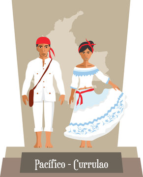 Illustration vector isolated of Colombian traditional costumes, colombian dances, Pac&iacute;fico, Currulao.
