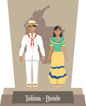 Illustration vector isolated of Colombian traditional costumes, colombian dances, Tolima, Bunde.