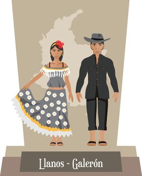 Illustration vector isolated of Colombian traditional costumes, colombian dances, Llanos, Galeron.