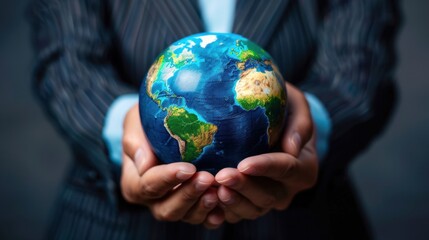 A pair of hands gently hold a globe, representing the importance of global responsibility and interconnectedness.