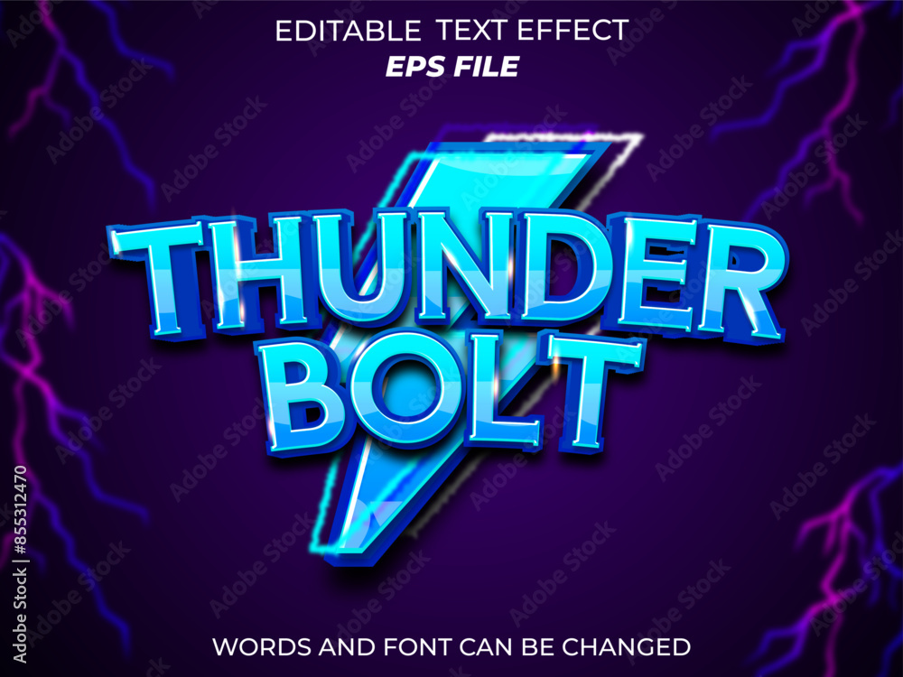 Poster thunder bolt text effect, font editable, typography, 3d text. vector template