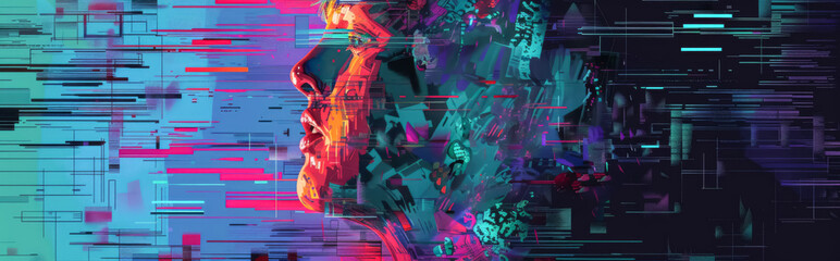 Modern Abstract Art Featuring a Human Profile in Vivid Colors