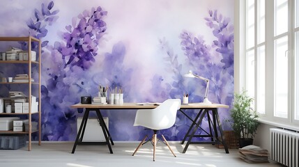 Fototapeta premium This is a watercolor painting of purple flowers. The painting has a soft, dreamy feel to it.