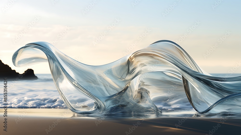 Aufkleber 3d rendering of a beautiful translucent wave crashing on the shore. the wave is crystal clear and yo