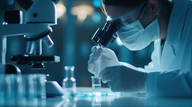 Veterinary lab technician analyzing animal samples selective focus, close up veterinary diagnostics vet lab.