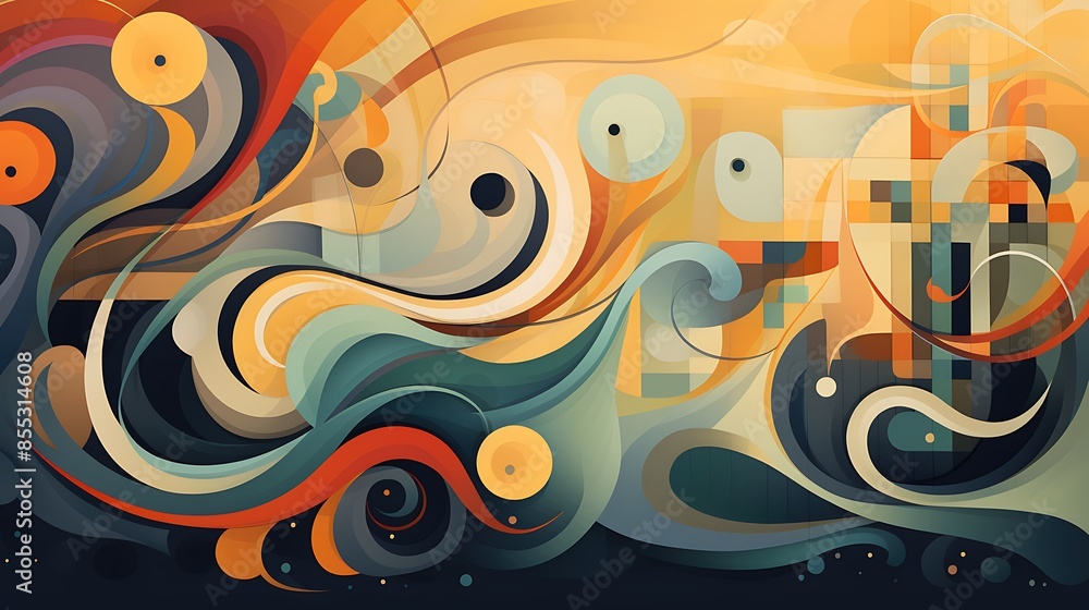 Poster abstract painting with vibrant colors and flowing shapes. perfect for adding a touch of energy and e