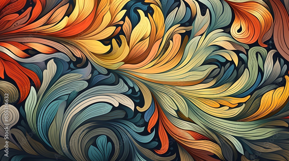 Poster ornate floral pattern with a retro flair. colorful and vibrant, this design is perfect for adding a 