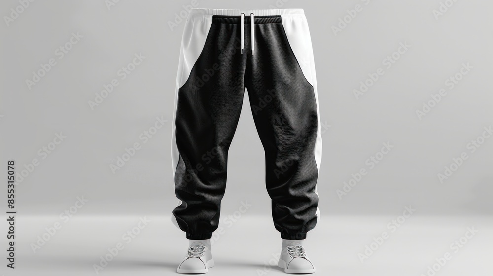 Aufkleber 3d rendering of a blank black and white mens pants mockup front view isolated empty template of basi