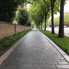 a wide, tree-lined street in a city 
