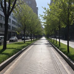 Obraz premium a wide, tree-lined street in a city 