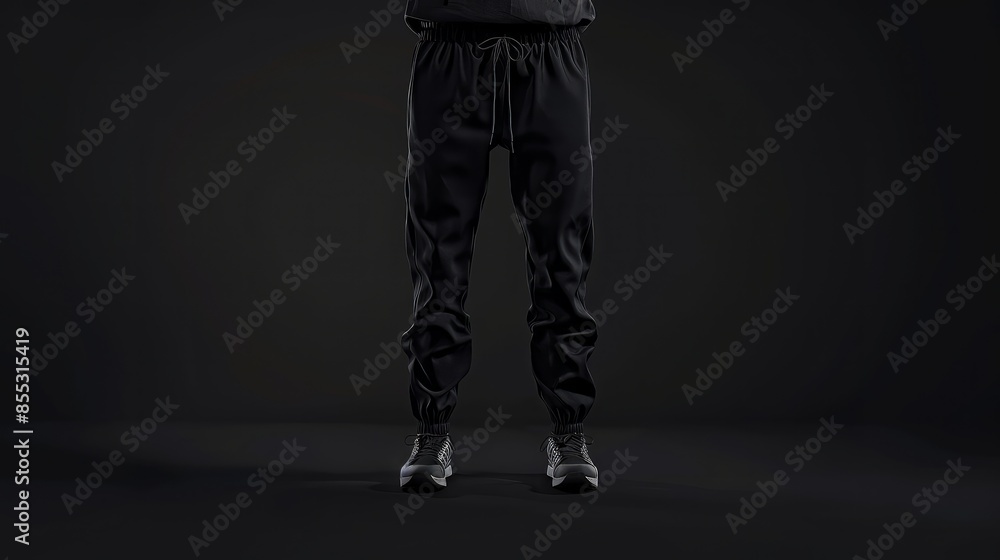 Poster 3d rendering of a blank black mens pants mockup against a dark background front view of empty denim 