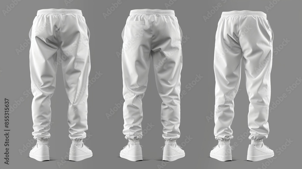 Aufkleber 3d rendering of blank white mens pants mockup showing front and back views isolated empty template o