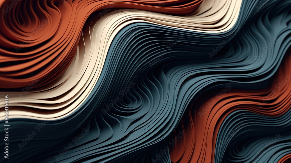 Poster abstract background with smooth and wavy shapes. 3d rendering of a topographic map with contour line