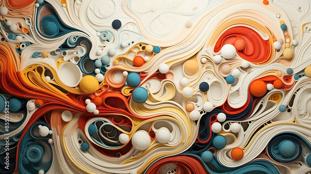 Poster colorful 3d rendering of abstract shapes and patterns. intricate and detailed, the image is full of 