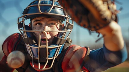 Baseball Catcher Practicing Throwing to Second Base with Intense Focus and Determined Expression