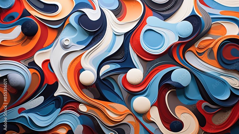 Poster colorful abstract background with a variety of shapes and colors. the image is very fluid and has a 