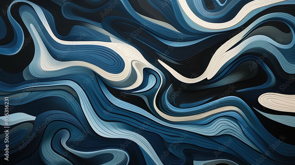 Poster blue and white abstract background with a wavy pattern.