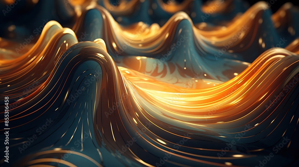 Poster 3d rendering of a golden wave pattern. the image has a luxurious and elegant look and can be used as