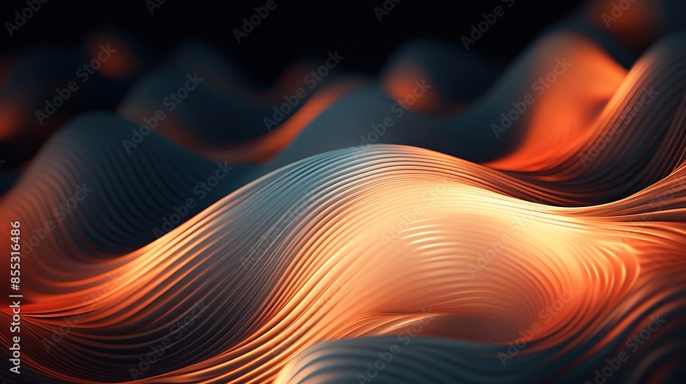 Poster 3d rendering of a parametric surface with a glowing orange and blue gradient. the surface is lit fro