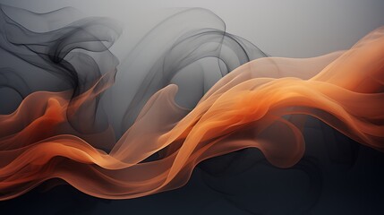 Abstract orange and black flowing shapes on a gray background.