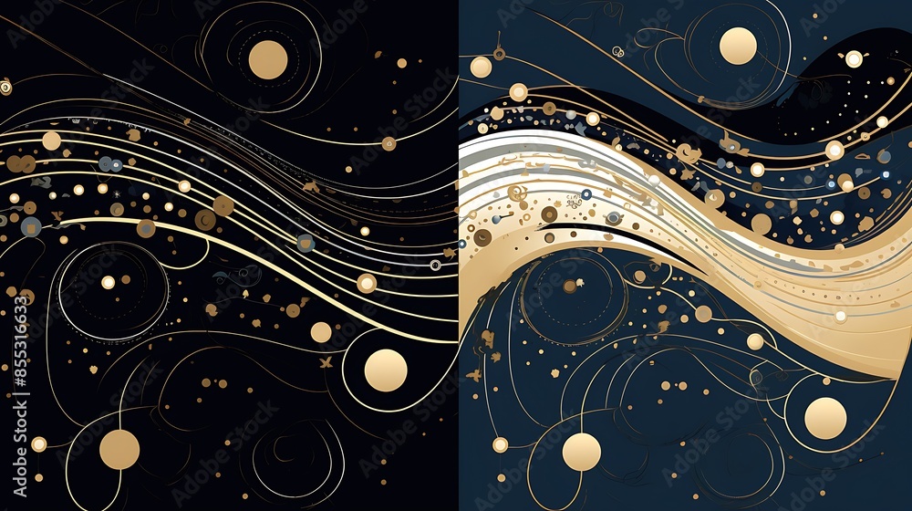 Poster abstract background with golden waves and circles. this image is perfect for use as a wallpaper or b