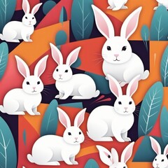 Fototapeta premium a playful and colorful illustration featuring several rabbits.