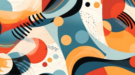 Abstract painting with bright colors and geometric shapes. Perfect for adding a touch of energy and excitement to any room.