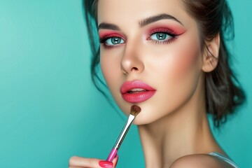 a beautiful Woman with creative makeup holding decorate, Stunning Woman Showcases Creative Makeup with Decorative Flair, Glamorous Beauty with Artistic Makeup, A Visual Delight