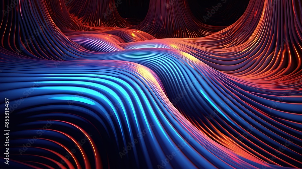Poster 3d rendering. abstract glowing futuristic background with a wavy pattern.