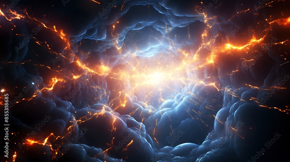 Poster abstract render of a nebula. glowing clouds of gas and dust in deep space.