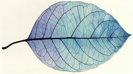   Blue leaf with thin line, on white background