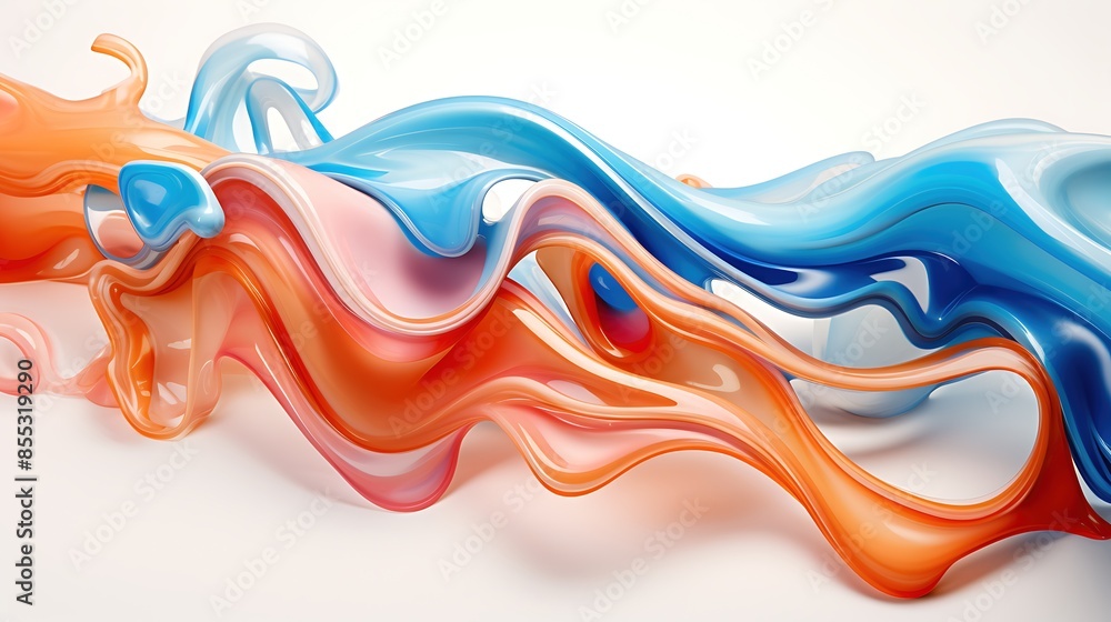Poster 3d rendering of abstract colorful liquid shapes.