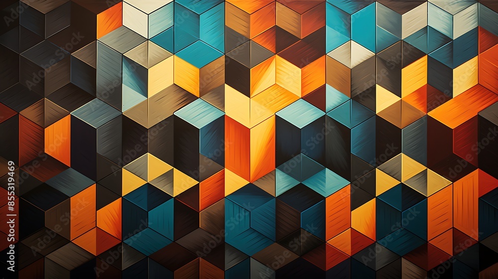 Poster colorful 3d rendering of a geometric cube pattern. the cubes are arranged in a staggered pattern and