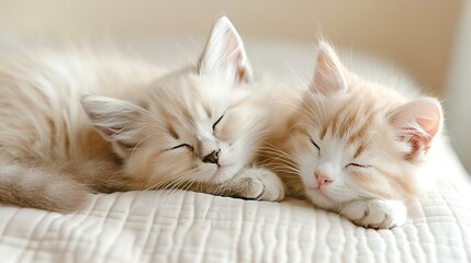   Two kittens lounging on a white blanket
