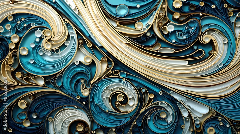 Poster blue and white abstract background with a wave-like pattern.