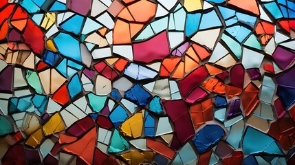 Colorful mosaic made of broken glass pieces. Stained glass mosaic. Abstract background.