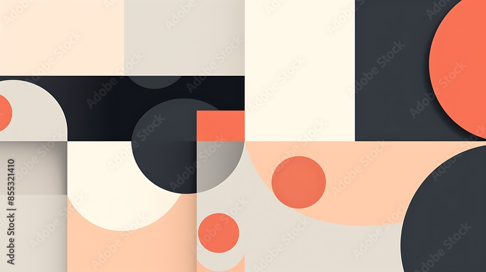 Poster retro geometric abstract background with simple shapes and pastel colors.