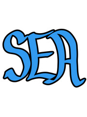 SEA(カリグラフィー-フチあり)