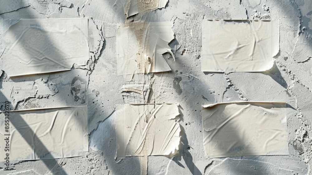 Poster top view of adhesive plaster on grey background with shadow close up with space for text or image